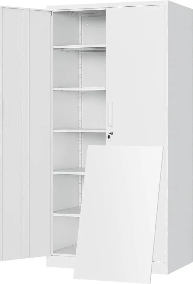 Main image of Metal Storage Cabinet with Locking Doors and 5 Adjustable Shelves,- 72" Garage Storage White Steel Lockable File Cabinet for Office,Home,Garage, White