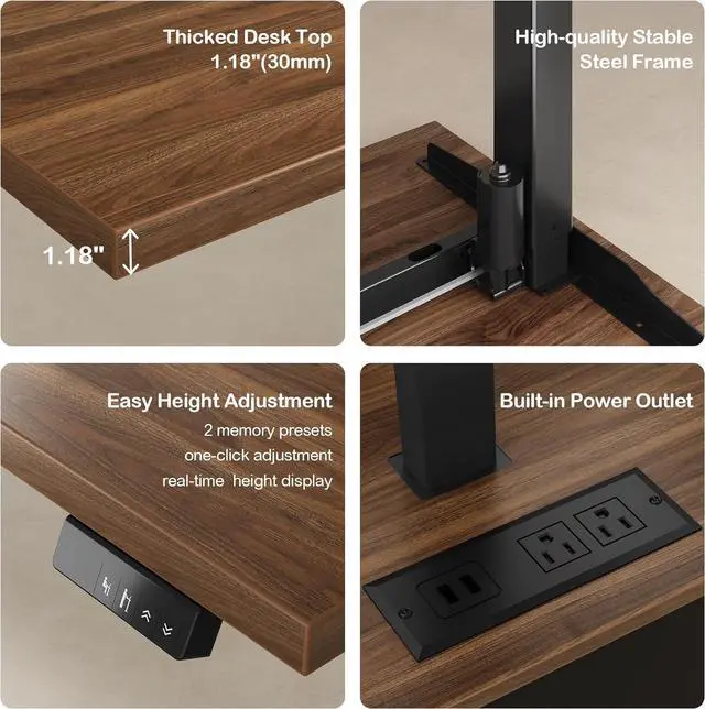Alt view image 6 of 7 - 63" Standing Desk with File Cabinet, Privacy Panel, AC/USB, 1.18" Desktop, Executive L Shaped Height Adjustable Electric Stand Up Desk, Home Office Table with 3 Drawers, Black Walnut