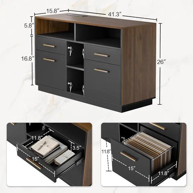 Alt view image 2 of 7 - 70" Standing Desk with 2 File Cabinet, AC/USB, 1.18" Desktop, L Shaped Height Adjustable Desk, Electric Furniture Set with Multiple Functions for Home and Office, Black Walnut