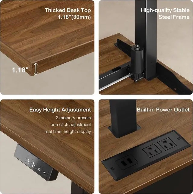 Alt view image 4 of 7 - 70" Standing Desk with 2 File Cabinet, AC/USB, 1.18" Desktop, L Shaped Height Adjustable Desk, Electric Furniture Set with Multiple Functions for Home and Office, Black Walnut
