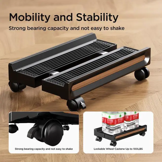 Alt view image 5 of 7 - Adjustable Mobile CPU Stand,Ventilated PC stand for floor, Computer Tower Stand with Locking Caster Wheels Fits Most PC,Computer Mobile Cart Holder for Office,Gamers and Students