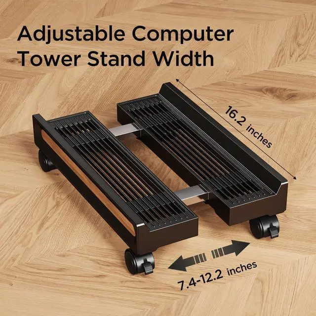 Alt view image 3 of 7 - Adjustable Mobile CPU Stand,Ventilated PC stand for floor, Computer Tower Stand with Locking Caster Wheels Fits Most PC,Computer Mobile Cart Holder for Office,Gamers and Students