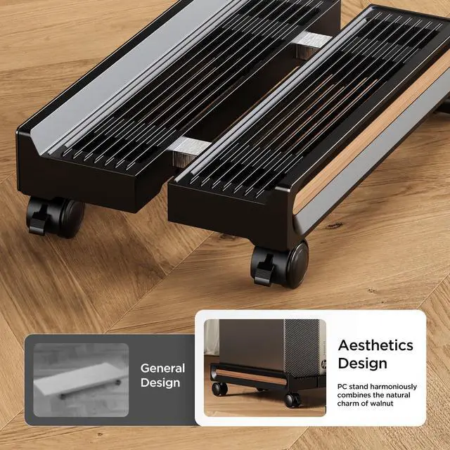 Alt view image 2 of 7 - Adjustable Mobile CPU Stand,Ventilated PC stand for floor, Computer Tower Stand with Locking Caster Wheels Fits Most PC,Computer Mobile Cart Holder for Office,Gamers and Students