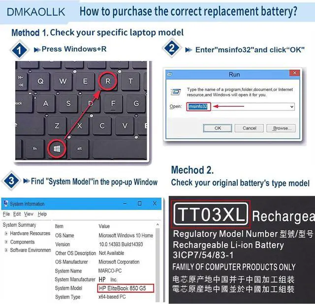 Alt view image 5 of 5 - TT03XL 932824-421 Laptop Battery for HP EliteBook 850 G5,EliteBook 755 G5,EliteBook 850 G6,ZBook 15U G5 G6 Series TT03056XL 932824-1C1 932824-2C1 933322-855 HSN-113C-5 HSTNN-LB8H 11.55V 56Wh