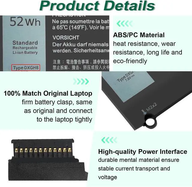 Alt view image 4 of 5 - DXGH8 7.6V 52Wh Battery for Dell XPS 13 9370 9380 2019 Inspiron 13 7390 7391 2-in-1 5390 5391 7490 Latitude 3301 E3301 Vostro 5390 5391 Series 0H754V H754V G8VCF G8VCF6C HK6N5 P113G001 P82G P82G001