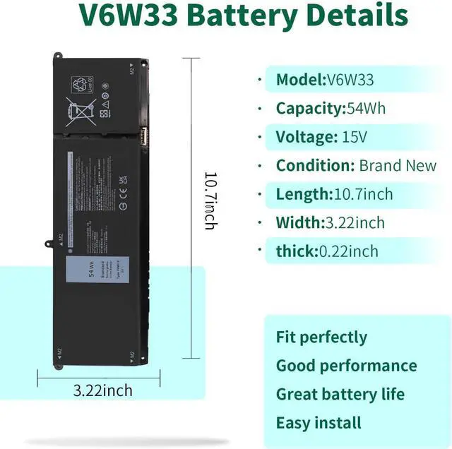 Alt view image 2 of 5 - V6W33 Battery Replacement for Dell Inspiron 15 3511 3520 3515 3510 5510 5515 5518 5310 5635 5625 5630 Latitude 3320 3330 3420 3520 Vostro 3515 3525 Series 15V 54Wh