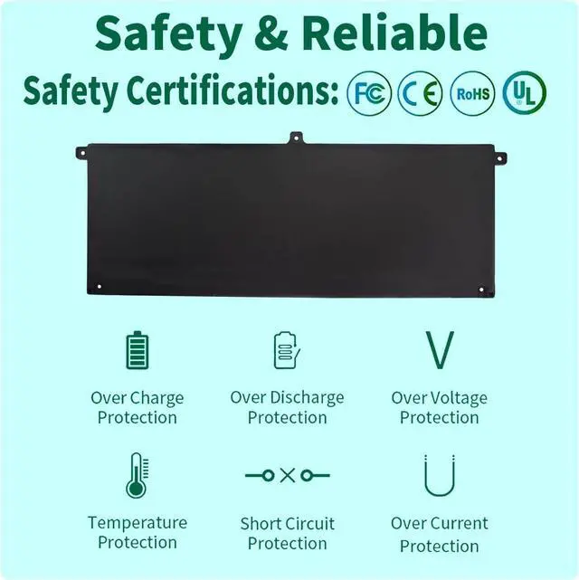 Alt view image 3 of 5 - 53Wh H5CKD 15V Battery Replacement for Dell Inspiron 5400 5406 7405 7300 7306 7500 7506 2-in-1 Silver 5300 5301 5401 5402 5408 5409 5501 5502 5508 5509 Series Latitude 3410 3510 Vostro 5300 5301 7T8CD
