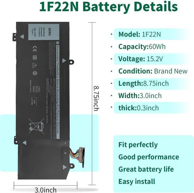 Alt view image 2 of 4 - 60Wh 15.2V 1F22N Battery Replacment for Dell G7 15 7590,G7 15 7790,G5 15 5590,G5 5590,G7 7590 7790,Alienware M15 R1 Alienware M17 P37E Laptop P79F P82F P40E 0JJPFK 08622M XRGXX 06YV0V JJPFK HYWXJ