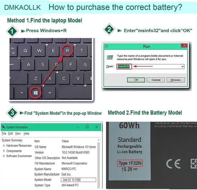 Alt view image 4 of 4 - 60Wh 15.2V 1F22N Battery Replacment for Dell G7 15 7590,G7 15 7790,G5 15 5590,G5 5590,G7 7590 7790,Alienware M15 R1 Alienware M17 P37E Laptop P79F P82F P40E 0JJPFK 08622M XRGXX 06YV0V JJPFK HYWXJ