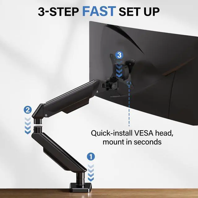Alt view image 3 of 7 - Single Monitor Mount for 13 to 32 Inch Screens up to 22 lbs,Aluminum Ultrawide Screen Arm for Samsung Odyssey G9 and More, Fully Adjustable Monitor Stand for Desk, VESA 100x100mm (Black)