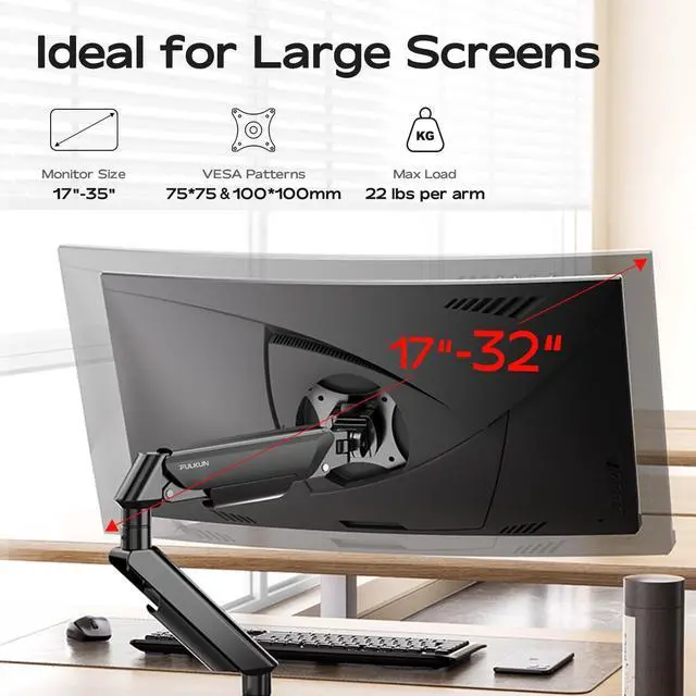 Alt view image 5 of 7 - Single Monitor Mount for 13 to 32 Inch Screens up to 22 lbs,Aluminum Ultrawide Screen Arm for Samsung Odyssey G9 and More, Fully Adjustable Monitor Stand for Desk, VESA 100x100mm (Black)