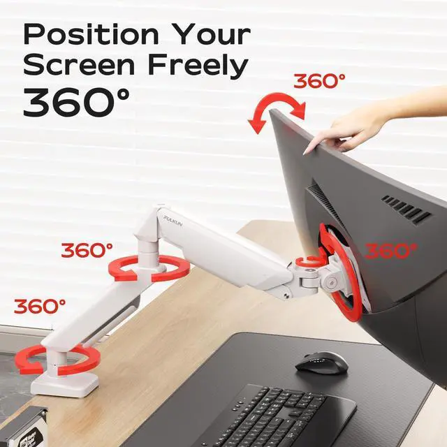 Alt view image 5 of 6 - Single Monitor Mount for 13 to 32 Inch Screens up to 22 lbs,Aluminum Ultrawide Screen Arm for Samsung Odyssey G9 and More, Fully Adjustable Monitor Stand for Desk, VESA 100x100mm (White)