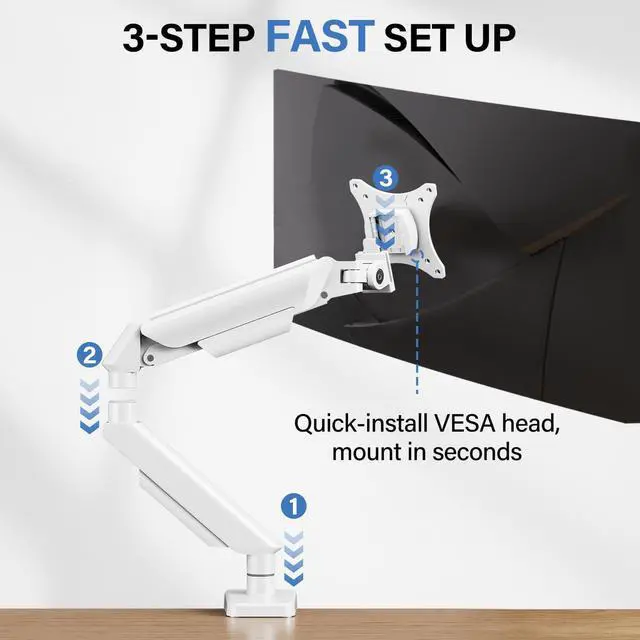 Alt view image 3 of 6 - Single Monitor Mount for 13 to 32 Inch Screens up to 22 lbs,Aluminum Ultrawide Screen Arm for Samsung Odyssey G9 and More, Fully Adjustable Monitor Stand for Desk, VESA 100x100mm (White)