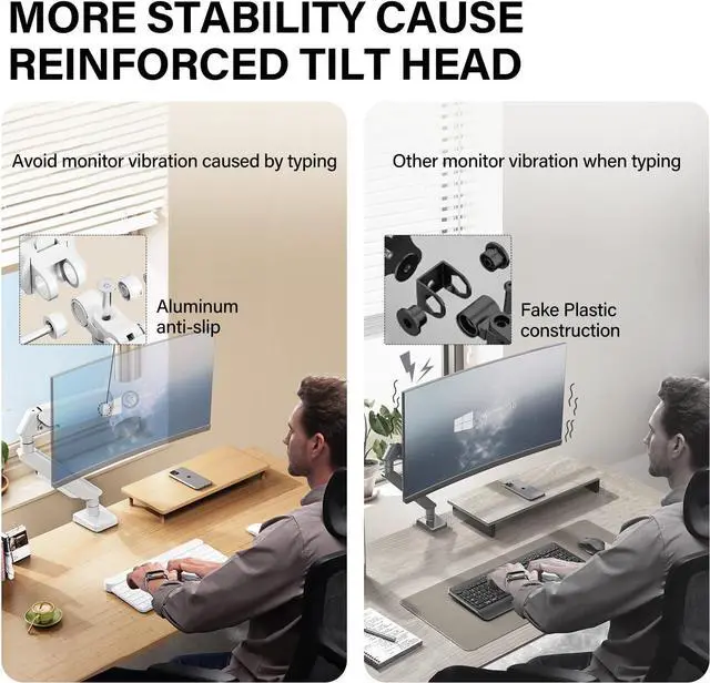 Alt view image 2 of 6 - Single Monitor Mount for 13 to 32 Inch Screens up to 22 lbs,Aluminum Ultrawide Screen Arm for Samsung Odyssey G9 and More, Fully Adjustable Monitor Stand for Desk, VESA 100x100mm (White)