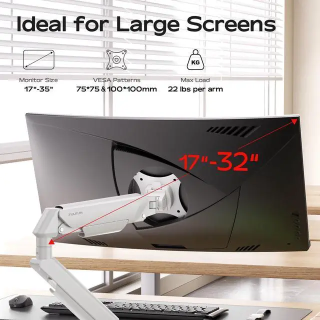 Alt view image 6 of 6 - Single Monitor Mount for 13 to 32 Inch Screens up to 22 lbs,Aluminum Ultrawide Screen Arm for Samsung Odyssey G9 and More, Fully Adjustable Monitor Stand for Desk, VESA 100x100mm (White)