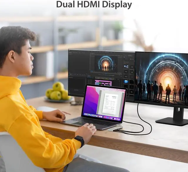 Alt view image 2 of 7 - j5create USB-C Mini Dock- Type C Hub with 2X HDMI, 2X USB 3.0, Ethernet, Power Delivery 2.0