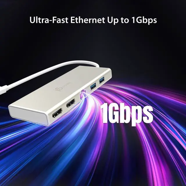 Alt view image 6 of 7 - j5create USB-C Mini Dock- Type C Hub with 2X HDMI, 2X USB 3.0, Ethernet, Power Delivery 2.0