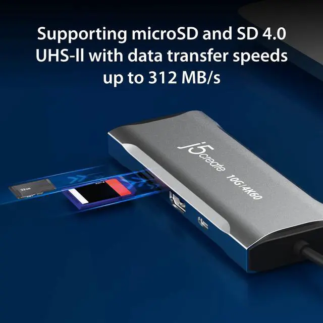 Alt view image 6 of 7 - j5create Laptop Docking Station, 9-in-1, 4K60Hz HDMI, USB-C 10Gbps, 2 USB-A 10Gbps, 100W PD with USB-C 5Gbps, Ethernet, SD 4.0 Card Reader, for MacBook, XPS, Surface Pro