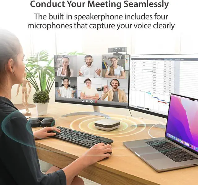 Alt view image 3 of 7 - j5create USB-C Dual 4K Speakerphone Dock Pro, Dual 4K HDMI Audio Dock for Video Conference, USB-A x 2, USB-C, Gigabit ethernet, Pass-Through Charging - Works with Teams, Zoom