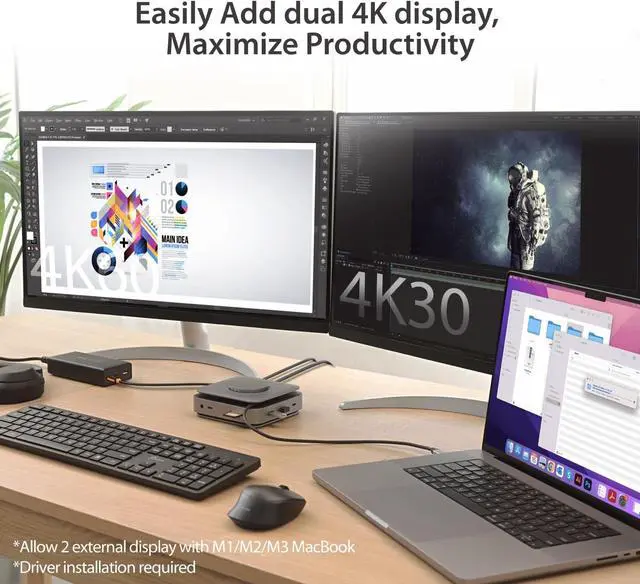 Alt view image 3 of 7 - j5create USB-C Dock Dual 4K HDMI - Supports Dual Extended 4K Display for Windows and M1/M2/M3 MacBook, Built-in 15W Magnetic Wireless Charger, USB-A x 2, USB-C x 2, Gigabit ethernet