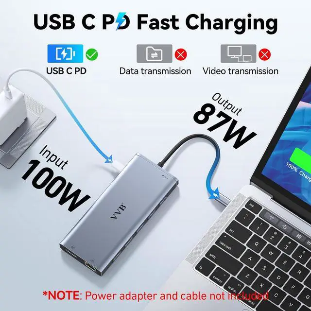 Alt view image 5 of 7 - USB C Laptop Docking Station Dual Monitor HDMI for Dell/HP/Lenovo Laptop Type C Hub Multiport Adapter Dongle Dock,USB C to 2 HDMI+DisplayPort DP+Ethernet+100W USB C Power Charge Port+5USB+SD/TF+Audio