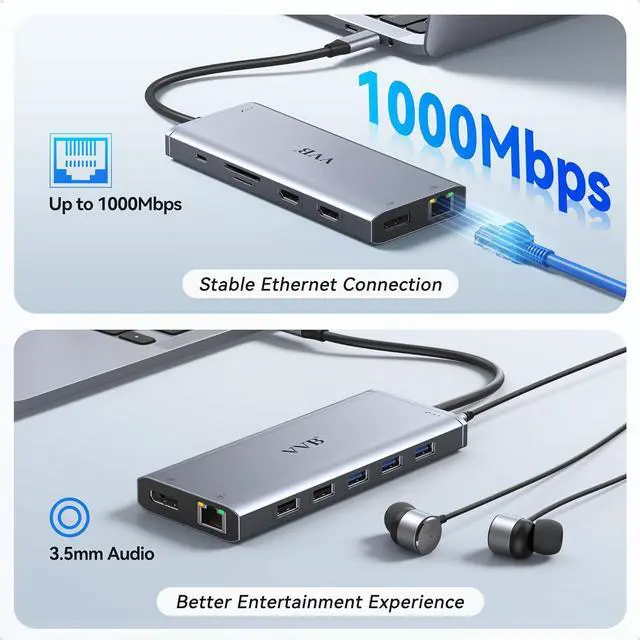 Alt view image 7 of 7 - USB C Laptop Docking Station Dual Monitor HDMI for Dell/HP/Lenovo Laptop Type C Hub Multiport Adapter Dongle Dock,USB C to 2 HDMI+DisplayPort DP+Ethernet+100W USB C Power Charge Port+5USB+SD/TF+Audio