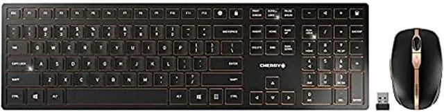 Main image of CHERRY DW 9100 Slim Wireless Keyboard and Mouse Set Combo Rechargeable with SX Scissor Mechanism, Silent keystroke Quiet Typing with Thin Design for Work or Home Office. (Black & Bronze)