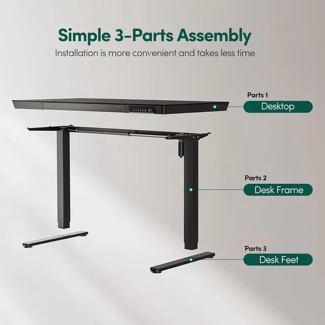 Alt view image 6 of 7 - 48 × 24 Electric Standing Desk with Drawers, Whole-Piece Glass Adjustable Height Desk, One-Piece Quick Install Adjustable Sit Stand Desk, Black