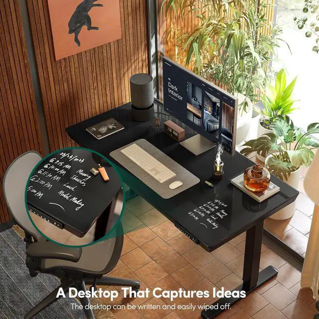 Alt view image 4 of 7 - 48 × 24 Electric Standing Desk with Drawers, Whole-Piece Glass Adjustable Height Desk, One-Piece Quick Install Adjustable Sit Stand Desk, Black