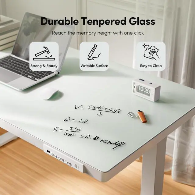 Alt view image 4 of 7 - 48 × 24 Electric Standing Desk with Drawers, Whole-Piece Glass Adjustable Height Desk, One-Piece Quick Install Adjustable Sit Stand Desk, White