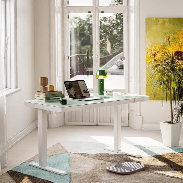 Alt view image 7 of 7 - 48 × 24 Electric Standing Desk with Drawers, Whole-Piece Glass Adjustable Height Desk, One-Piece Quick Install Adjustable Sit Stand Desk, White