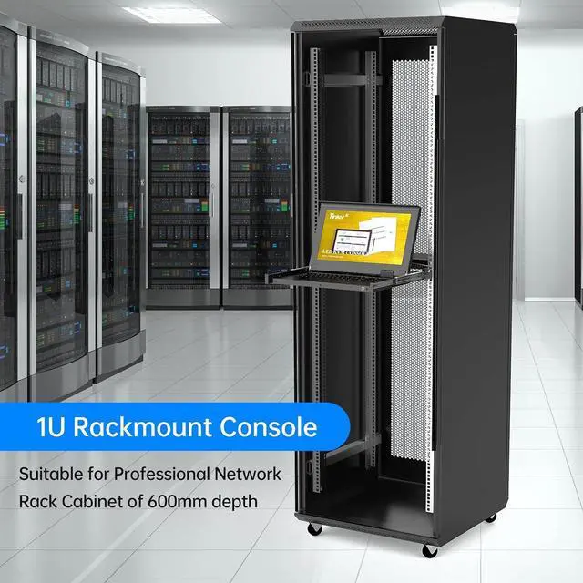 Alt view image 4 of 6 - 8 Port Rack Mount LCD KVM Console, Yinker VGA KVM Switch with 15.6 inch LCD Monitor, Fit 1U 19" Rack 600mm-deep Network Server Cabinet w/Keyboard Touchpad Drawer KVM Cables