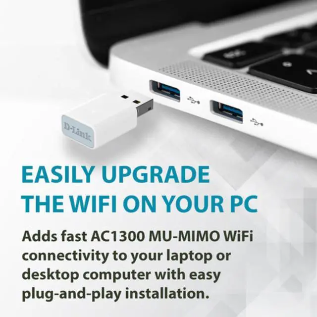 Alt view image 2 of 5 - D-Link AC1300 USB WiFi Adapter | 2.4/5GHz Dual Band Wireless Internet Travel Size for Desktop PC Laptop | MU-MIMO Plug & Play | Supports Windows 10/11 Drivers | WPA3 Enhanced Security