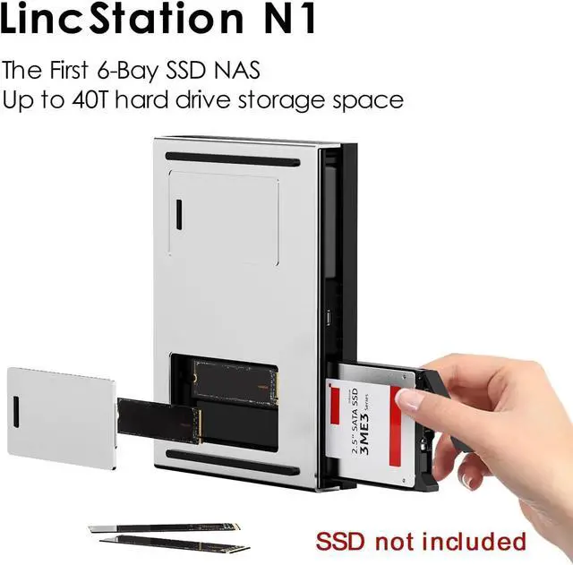 Alt view image 3 of 7 - 6-Bay NAS Storage - Intel Celeron N5105 Quad-Core | 16GB RAM | 128G eMMC | 2x2.5 SATA HDD + 4xM.2 NVMe Slots | 2.5GbE | 2-Year Warranty | 4K HDMI | Network Attached Storage (Diskless)
