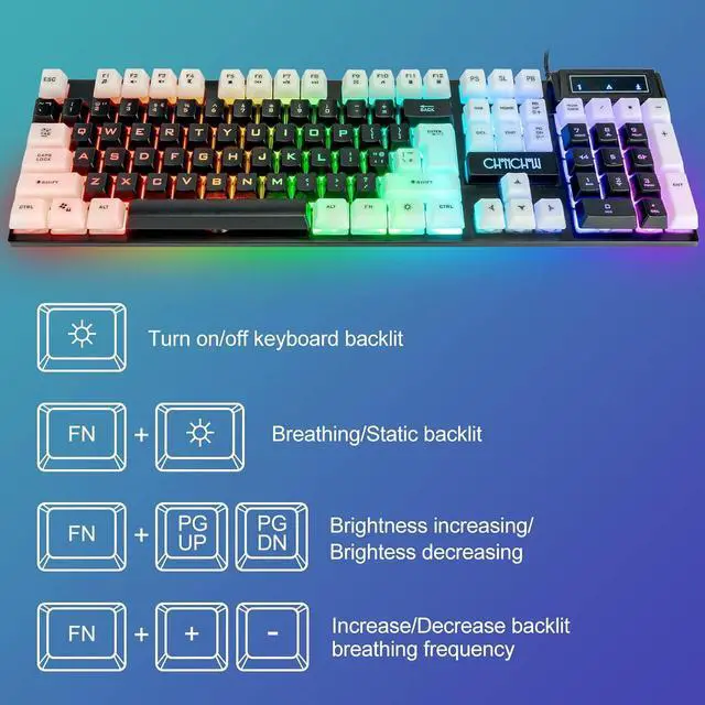 Alt view image 4 of 7 - Light Up Keyboard and Mouse Combo, Full Size RGB Gaming LED Keyboard and Rainbow Wired Gaming Mouse for PS4 PS5 Xbox One Computer Desktop PC Gamer Office
