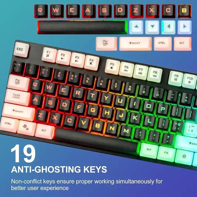 Alt view image 5 of 7 - Light Up Keyboard and Mouse Combo, Full Size RGB Gaming LED Keyboard and Rainbow Wired Gaming Mouse for PS4 PS5 Xbox One Computer Desktop PC Gamer Office