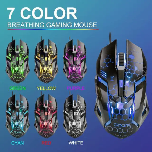 Alt view image 6 of 7 - Light Up Keyboard and Mouse Combo, Full Size RGB Gaming LED Keyboard and Rainbow Wired Gaming Mouse for PS4 PS5 Xbox One Computer Desktop PC Gamer Office