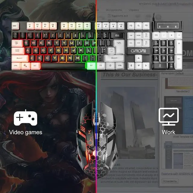 Alt view image 7 of 7 - Light Up Keyboard and Mouse Combo, Full Size RGB Gaming LED Keyboard and Rainbow Wired Gaming Mouse for PS4 PS5 Xbox One Computer Desktop PC Gamer Office