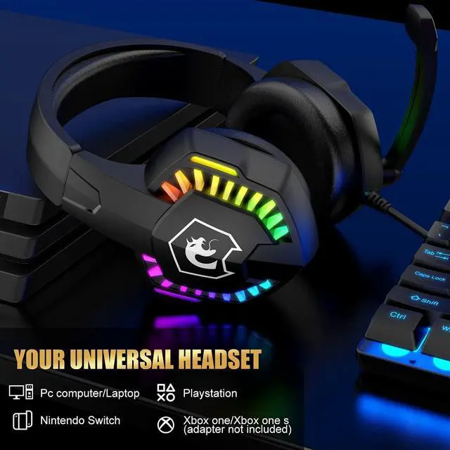 Alt view image 5 of 7 - Wired Gaming Keyboard and Mouse Headset Combo,Rainbow LED Backlit Wired Keyboard,Over Ear Headphone with Mic,Rainbow Backlit Gaming Mice,Mouse Pad,for PC,Laptop,Mac,PS4,Xbox(Black)
