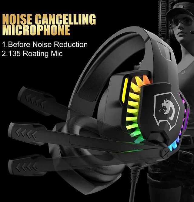 Alt view image 6 of 7 - Wired Gaming Keyboard and Mouse Headset Combo,Rainbow LED Backlit Wired Keyboard,Over Ear Headphone with Mic,Rainbow Backlit Gaming Mice,Mouse Pad,for PC,Laptop,Mac,PS4,Xbox(Black)