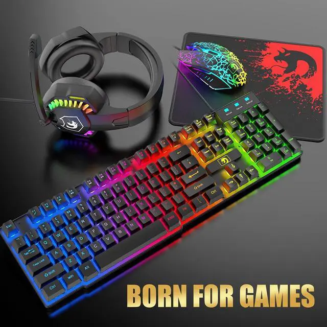 Alt view image 3 of 7 - Wired Gaming Keyboard and Mouse Headset Combo,Rainbow LED Backlit Wired Keyboard,Over Ear Headphone with Mic,Rainbow Backlit Gaming Mice,Mouse Pad,for PC,Laptop,Mac,PS4,Xbox(Black)
