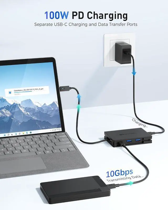 Alt view image 5 of 7 - Cable Matters 8-in-1 Portable 40Gbps USB4 Hub (USB 4 Dock) Dual DisplayPort 4K@60Hz, Single DP 4K@240Hz/8K@60Hz, 100W PD, Gigabit Ethernet, Compatible with Thunderbolt 4 (*macOS's Display Limitation)