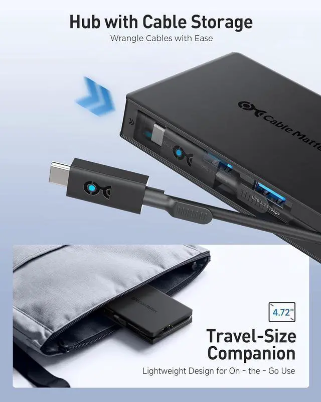 Alt view image 6 of 7 - Cable Matters 8-in-1 USB C Hub Multiport Adapter with Dual 4K@60Hz HDMI, 140W PD Charging, Gigabit Ethernet, 10Gbps Data Transfer: 2x USB-C & 1x USB-A 3.2 Ports (Support ONE External Display on MacOS)
