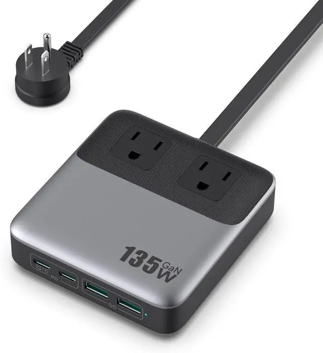 Main image of USB C Charger Block,135W GaN Fast Charging Station Hub,6-in-1 USB C Power Strip with 5ft Cord,2 AC & 2 USB A & C,PD 65W Laptop Charger for MacBook Air/Pro,iPhone16/15,Galaxy S24 etc