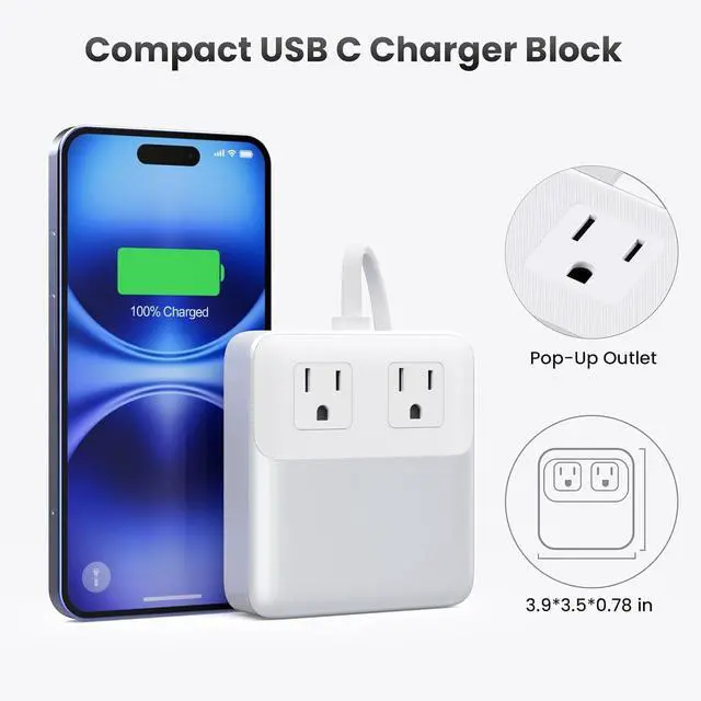 Alt view image 7 of 7 - USB C Charger Block,135W GaN Fast Charging Station Hub,6-in-1 USB C Power Strip with 5ft Cord,2 AC & 2 USB A & C,PD 65W Laptop Charger for MacBook Air/Pro,iPhone16/15,Galaxy S24 etc White