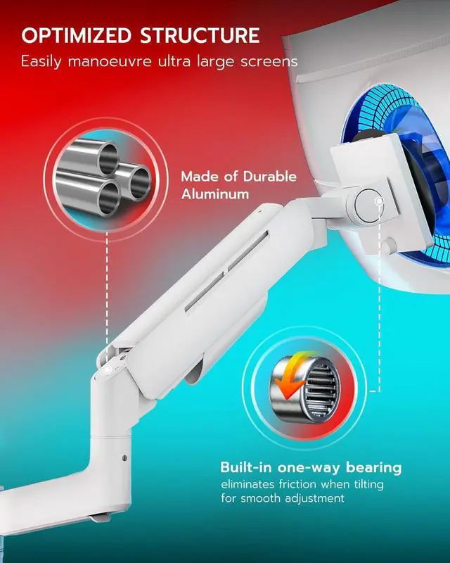 Alt view image 6 of 7 - Vertical Dual Monitor Mount for 17-49 Inch Ultrawide Heavy Duty Curved Screen Stacking, Computer Monitor Arm Desk Mount with USB, Gas Spring Adjustable Vesa Stand - White