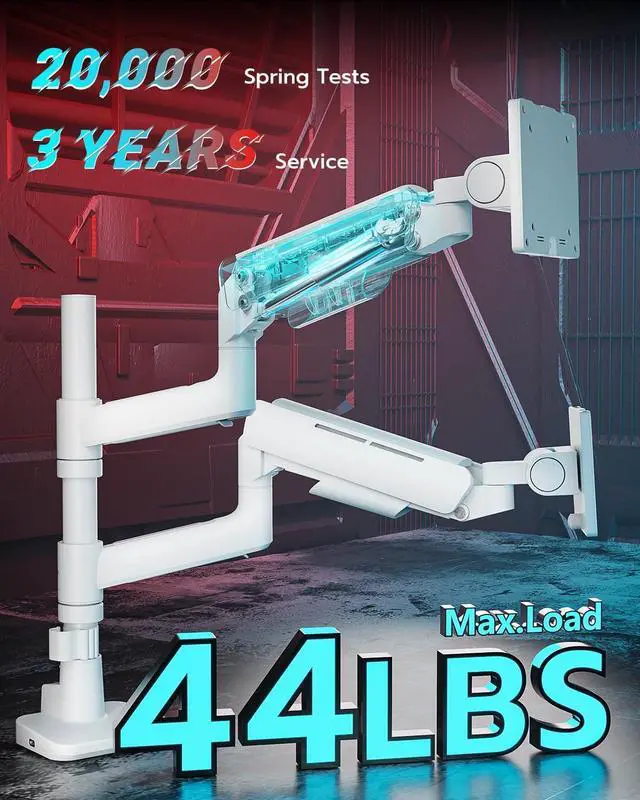 Alt view image 4 of 7 - Vertical Dual Monitor Mount for 17-49 Inch Ultrawide Heavy Duty Curved Screen Stacking, Computer Monitor Arm Desk Mount with USB, Gas Spring Adjustable Vesa Stand - White