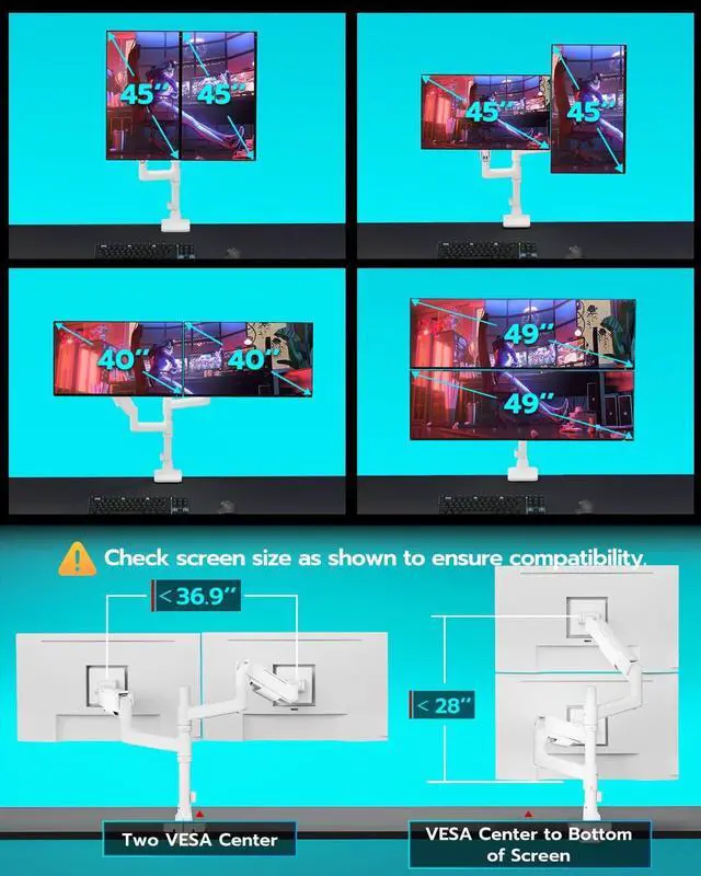 Alt view image 3 of 7 - Vertical Dual Monitor Mount for 17-49 Inch Ultrawide Heavy Duty Curved Screen Stacking, Computer Monitor Arm Desk Mount with USB, Gas Spring Adjustable Vesa Stand - White