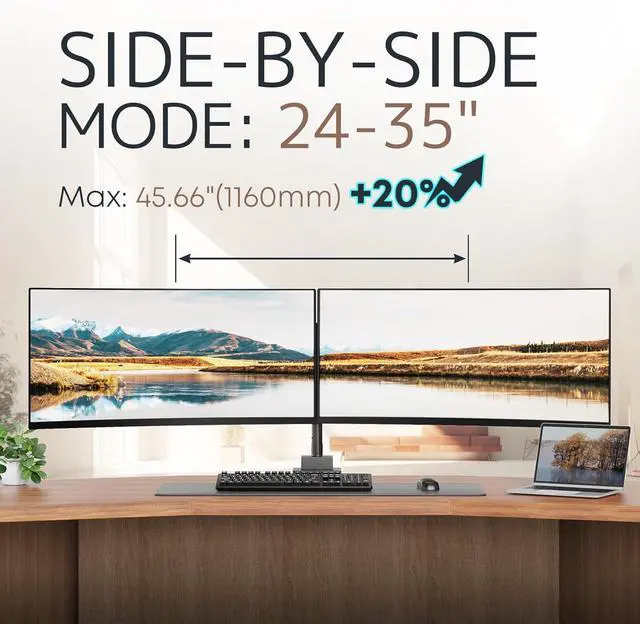 Alt view image 2 of 7 - 24-57 inch Dual Vertical Monitor Mount, Heavy Duty Monitor Arm for 2 Monitors, up to 59.4 lbs, Extra Tall/Wide Adjustable, Premium Aluminum Dual Monitor Desk Mount, VESA 75x75-200x200 mm