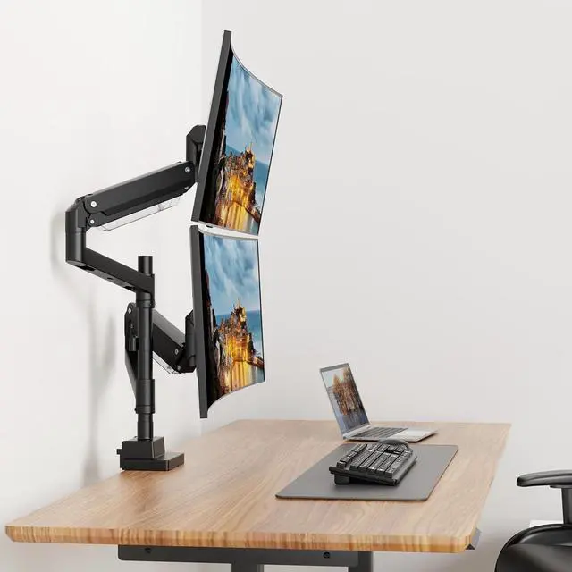 Alt view image 7 of 7 - 24-57 inch Dual Vertical Monitor Mount, Heavy Duty Monitor Arm for 2 Monitors, up to 59.4 lbs, Extra Tall/Wide Adjustable, Premium Aluminum Dual Monitor Desk Mount, VESA 75x75-200x200 mm
